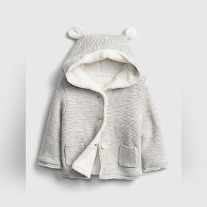 GAP Baby Bear Heather Gray Knit Sherpa Lined Hoodie Sweater